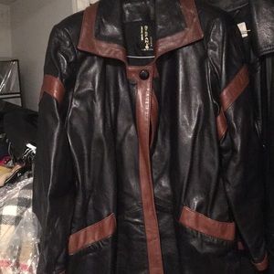 Black leather swing coat,